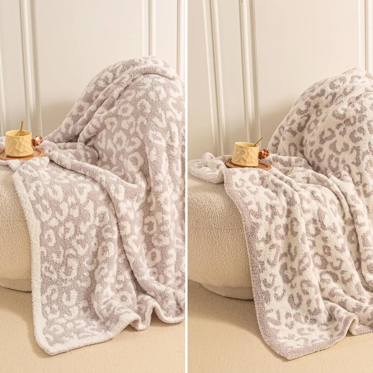 Mokoya Super Soft Blanket Leopard Print 50"x70", Lightweight Fluffy Throw Blanket for Couch, Cozy Blanket, Gifts for Women, Mom, Girls, Grey