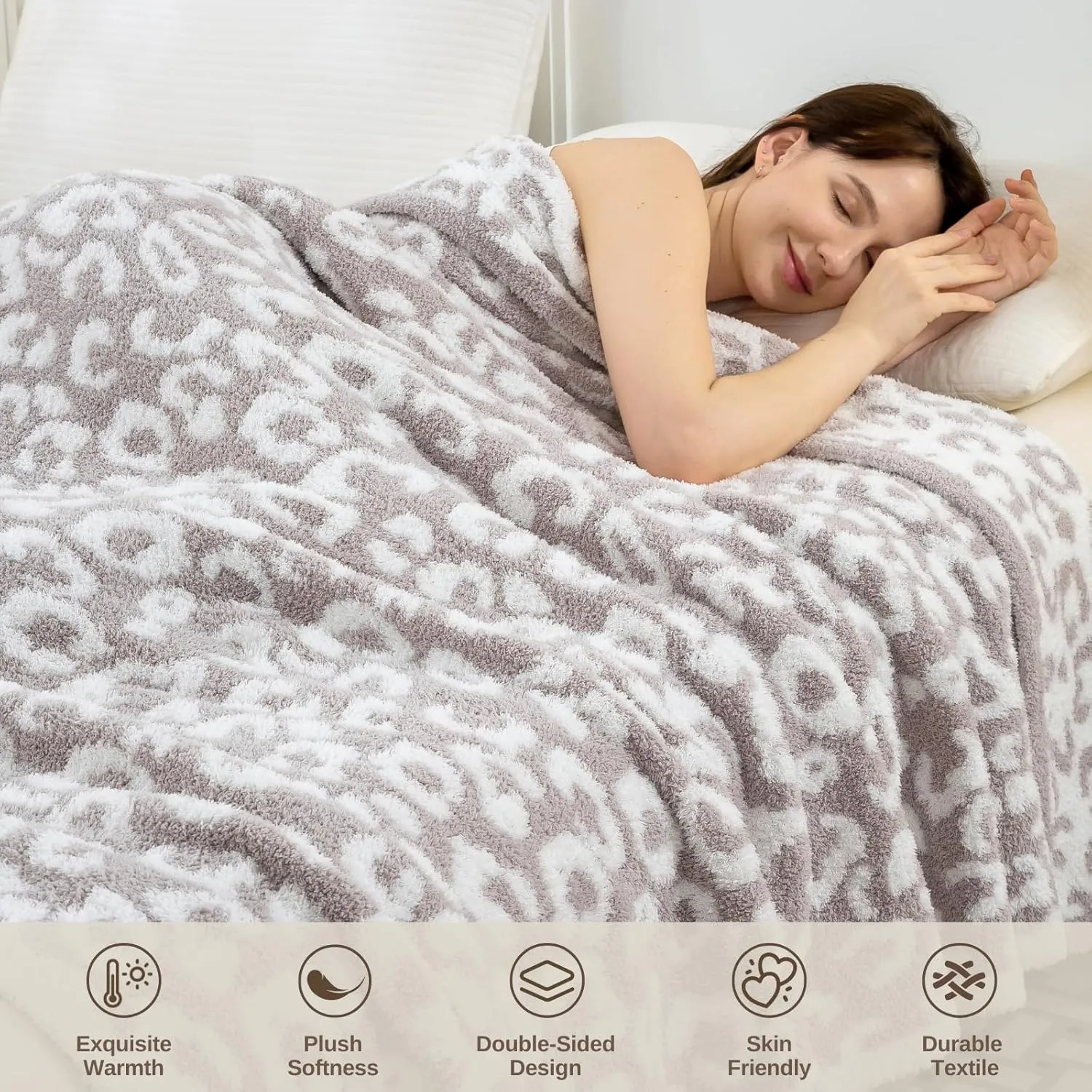 Mokoya Super Soft Blanket Leopard Print 50"x70", Lightweight Fluffy Throw Blanket for Couch, Cozy Blanket, Gifts for Women, Mom, Girls, Grey