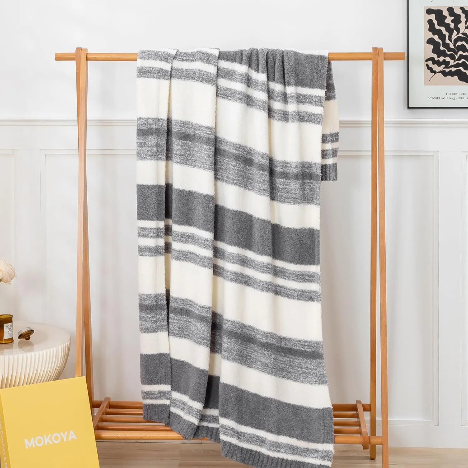 Mokoya Super Soft Summer Blanket 50"x70", Fluffy Lightweight Grey Throw Blanket for Couch, Bed, Sofa, Reversible Plush Knitted Throw Blanket, Modern Aesthetic Cozy Blanket, Gifts for Women, Men