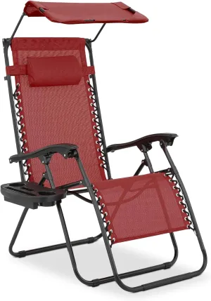 MoNiBloom Patio Zero Gravity Chair Outdoor Recliner Lounger with Canopy Shade and Foot Rest, Cup Holder, 330lbs Capacity, Maroon