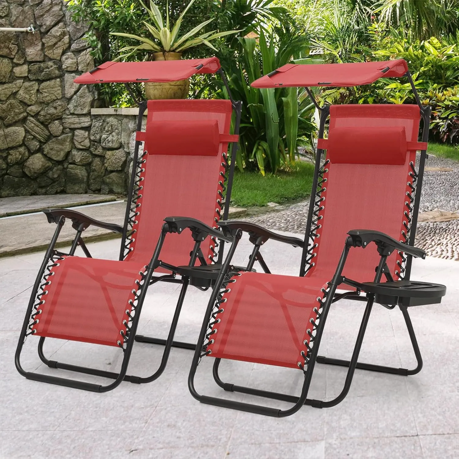 MoNiBloom Patio Zero Gravity Chair Outdoor Recliner Lounger with Canopy Shade and Foot Rest, Cup Holder, 330lbs Capacity, Maroon