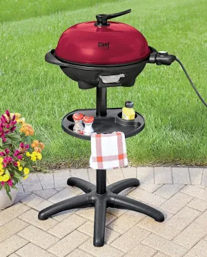 Montgomery Ward Chef Tested Electric Grill- Indoor/Outdoor Use, Removable Cast Aluminum Griddle, Temperature Control, Drip Tray, Warming Drawer, 1350 Watts, (Red, 25"W x 40.25"H x 25"D)