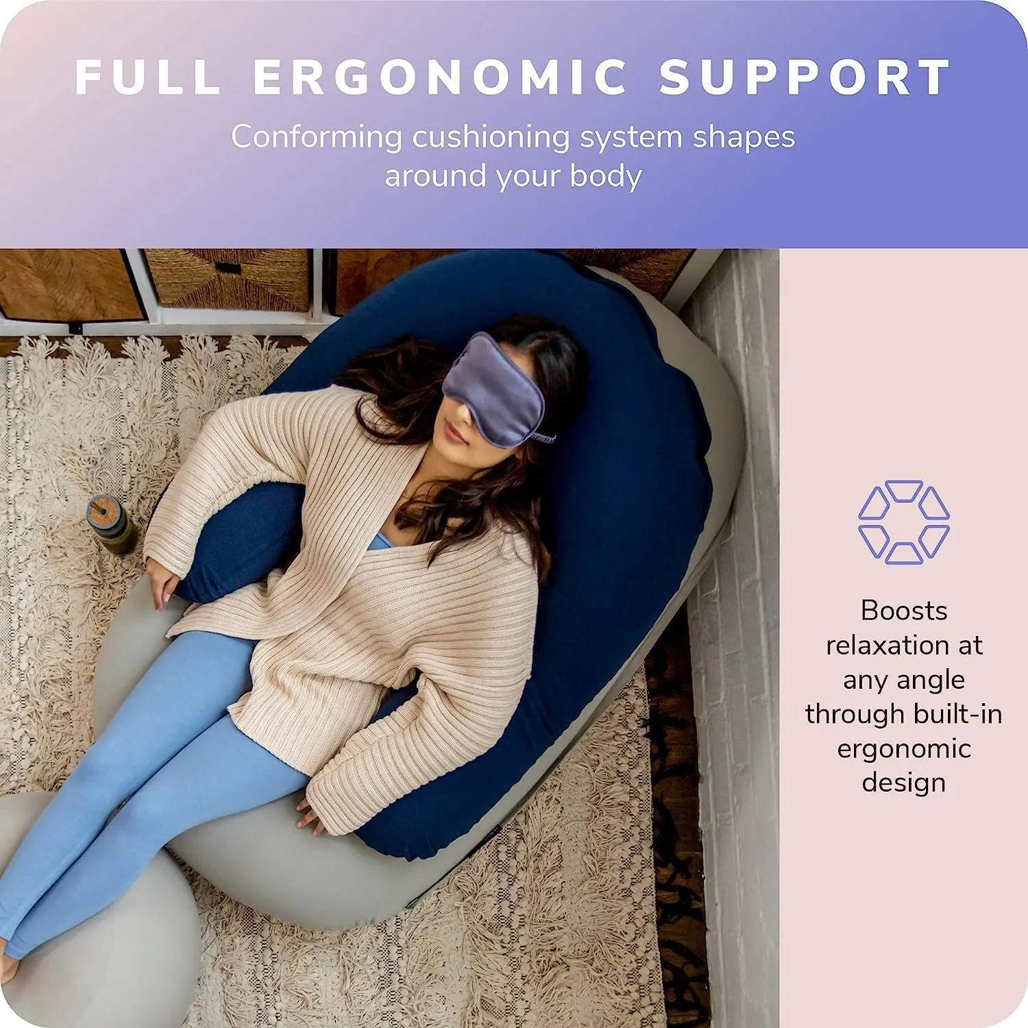 Moon Pod Crescent Backrest for Bean Bag Chair, Navy - The Zero-Gravity Beanbag for Stress, Anxiety, & All Day Deep Relaxation - Ultra Soft & Ergonomic Support for Back & Neck - for The Whole Family
