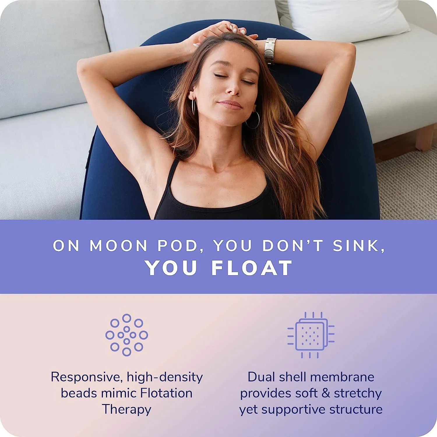 Moon Pod Crescent Backrest for Bean Bag Chair, Navy - The Zero-Gravity Beanbag for Stress, Anxiety, & All Day Deep Relaxation - Ultra Soft & Ergonomic Support for Back & Neck - for The Whole Family