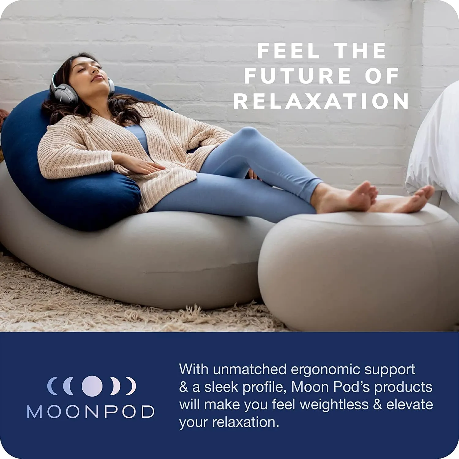 Moon Pod Crescent Backrest for Bean Bag Chair, Navy - The Zero-Gravity Beanbag for Stress, Anxiety, & All Day Deep Relaxation - Ultra Soft & Ergonomic Support for Back & Neck - for The Whole Family