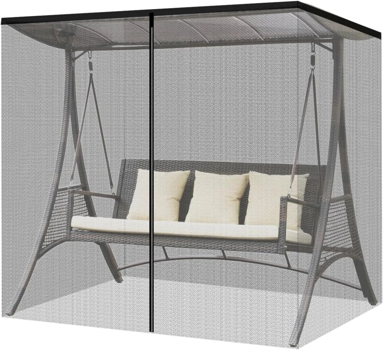 Mosquito Netting for 3 Person Swing, Black Patio Swing Mosquito Netting Outdoor Mesh Screen with Zipper Opening and Roof Waterproof Tent,125x185x205 cm (Net Only)