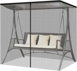 Mosquito Netting for 3 Person Swing, Black Patio Swing Mosquito Netting Outdoor Mesh Screen with Zipper Opening and Roof Waterproof Tent,125x185x205 cm (Net Only)