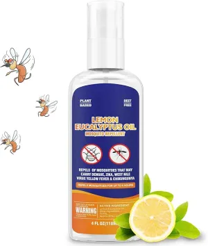 Mosquito Repellent Spray 4 Fl Oz Lemon Eucalyptus Essential Oil for Body Skin, DEET Free Bug Spray Travel Size Natural Insect Repellent Against Mosquito Tick Gnat Fly for Indoor Outdoor Patio-1 Pack