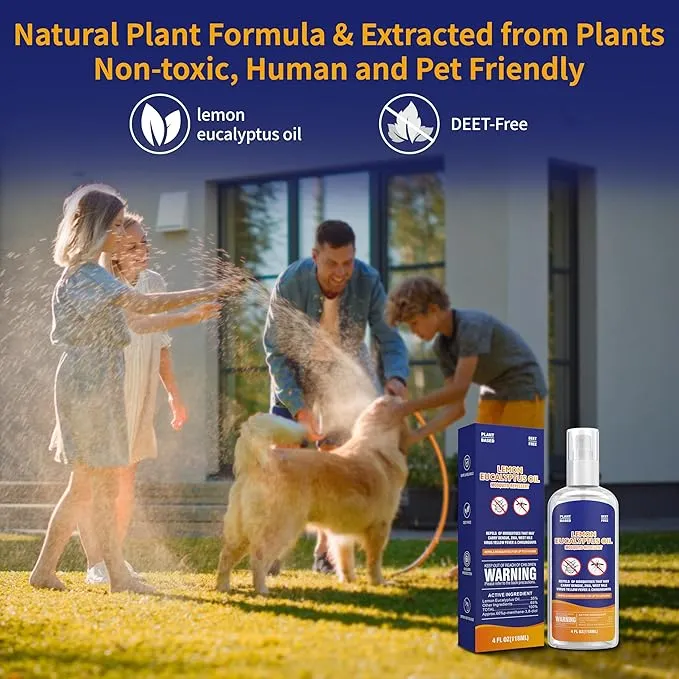 Mosquito Repellent Spray 4 Fl Oz Lemon Eucalyptus Essential Oil for Body Skin, DEET Free Bug Spray Travel Size Natural Insect Repellent Against Mosquito Tick Gnat Fly for Indoor Outdoor Patio-1 Pack