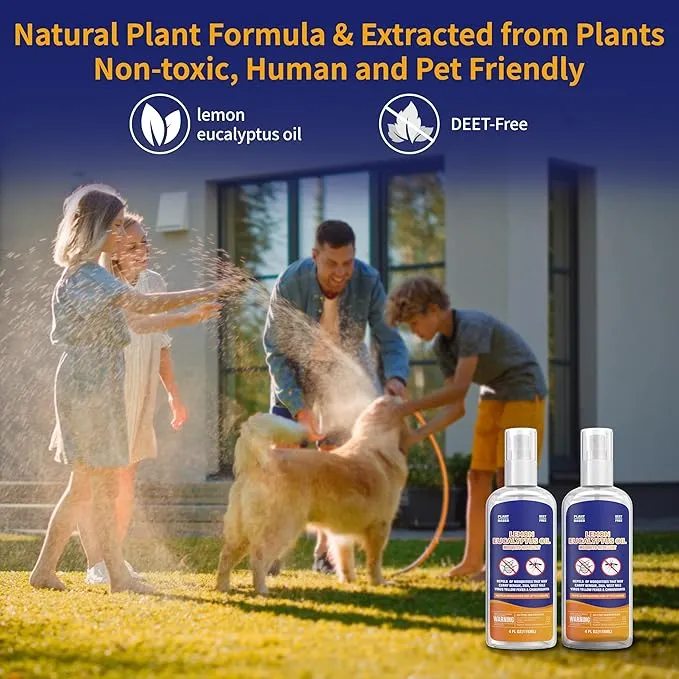 Mosquito Repellent Spray for Body, 4 Fl Oz DEET-Free Lemon Eucalyptus Essential Oil Natural Insect Bug Spray Travel Size for Indoor Outdoor Patio Yard Effective Mosquito Tick Gnat Fly Control-2 Pack