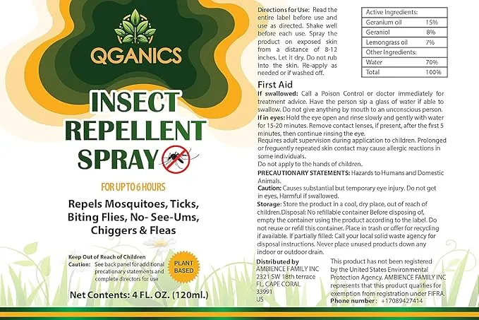 Mosquito Repellent Spray for Body, Natural Bug Spray DEET-Free, Bug Spray Travel Size Insect Repellent Spray for Skin 4 Fl Oz (2 Pack).