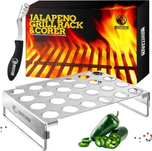 MOUNTAIN GRILLERS Jalapeno Popper Holder for Grill with Corer - Large 24 Hole Pepper Rack and Tray with Core Tool - Perfect Popper Griller & Cooker - Dishwasher & Oven Safe Pepper Corer Tool