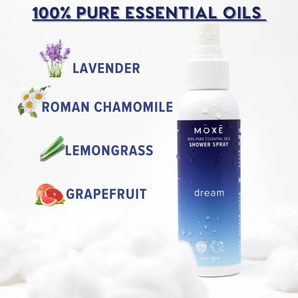 MOXĒ Dream Lavender & Chamomile Shower Steamer Spray, 100% Natural Certified Essential Oils, Bath Relaxation, Made in USA, 4 Ounces (2 Pack)