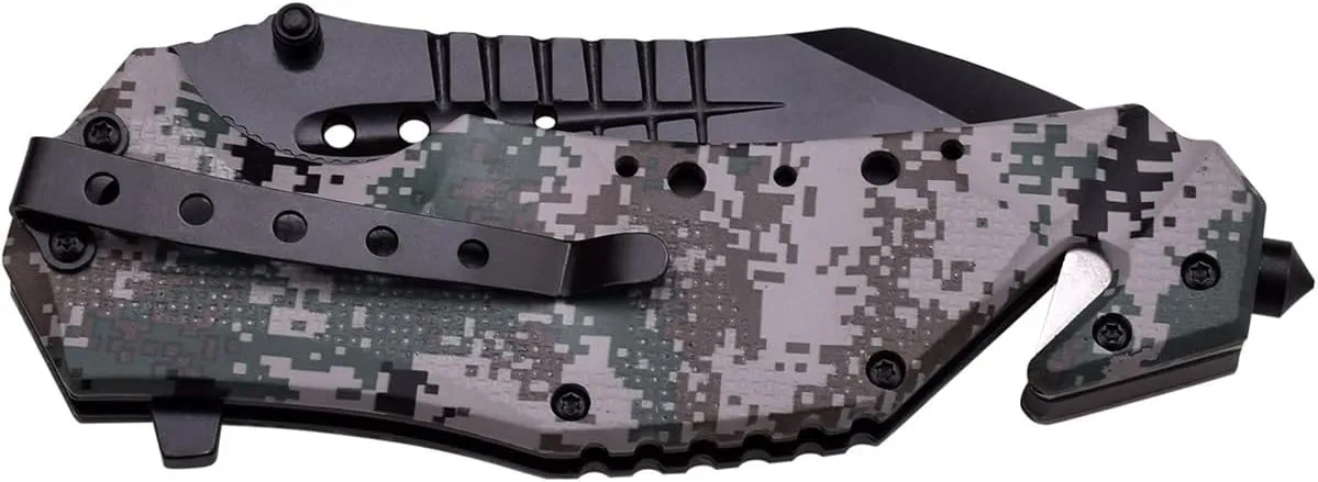 MTech USA MT-A845DG Spring Assist Folding Knife, Black Blade, Digital Camo Handle, 5-Inch Closed, Metallic-Fiber