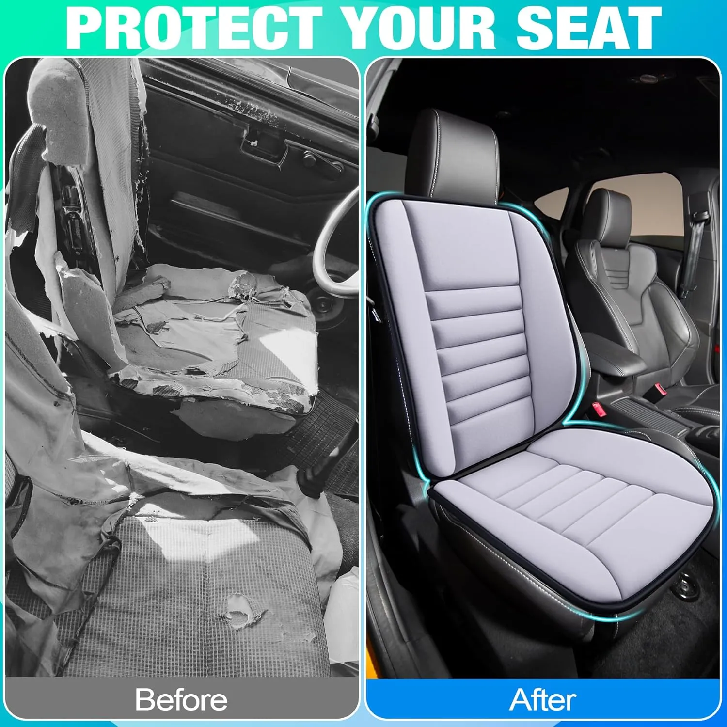 MYFAMIREA Car Seat Cushion and Back Support Pillow 1.2'' Thick Memory Foam Desk Chair Cushion Back Support for Automotive Seat Driver, Travel, Leg and Back Pain Relief, Washable, Adjustable, Gray