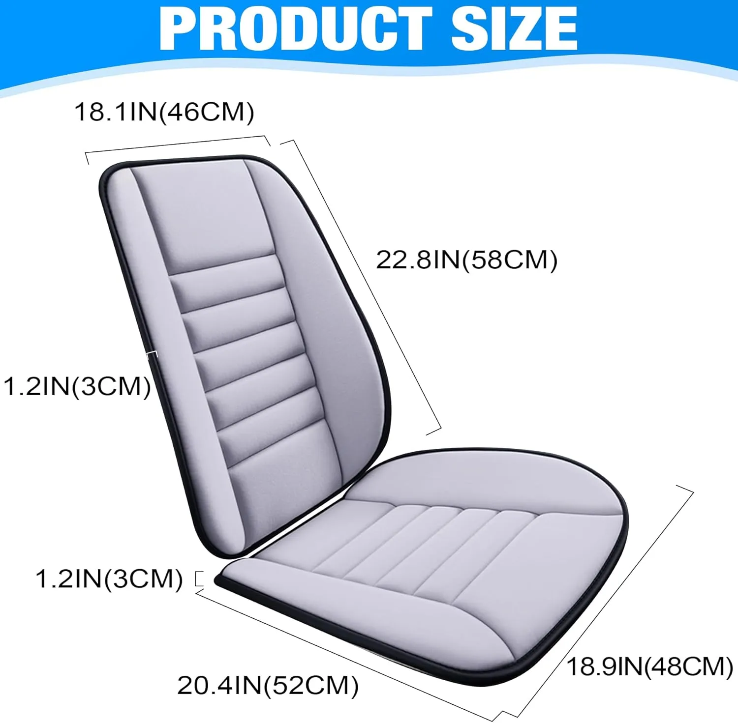 MYFAMIREA Car Seat Cushion and Back Support Pillow 1.2'' Thick Memory Foam Desk Chair Cushion Back Support for Automotive Seat Driver, Travel, Leg and Back Pain Relief, Washable, Adjustable, Gray