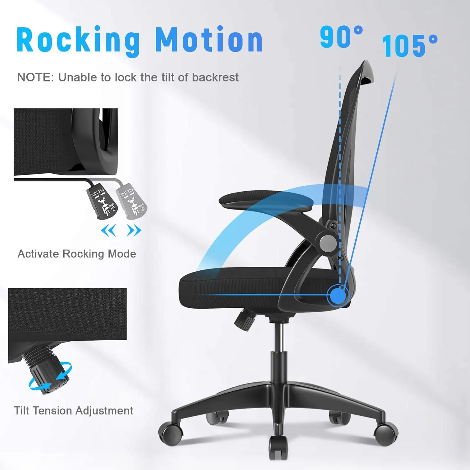 naspaluro Ergonomic Office Chair, Mid Back Desk Chair with Adjustable Height, Swivel Chair with Flip-Up Arms and Lumbar Support, Breathable Mesh Computer Chair for Home/Study/Working, Dark Black