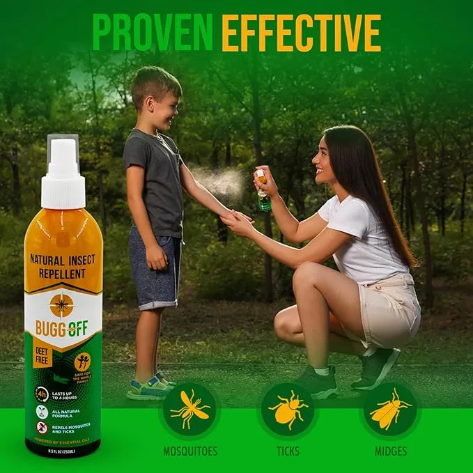 Natrual Mosquito, Gnats & Tick Spray Repellent, 8.5 FL OZ (250ml) Deet Free, Made with Essential Oils, Lasts up to 4 Hours Original (1, 8.5Oz)