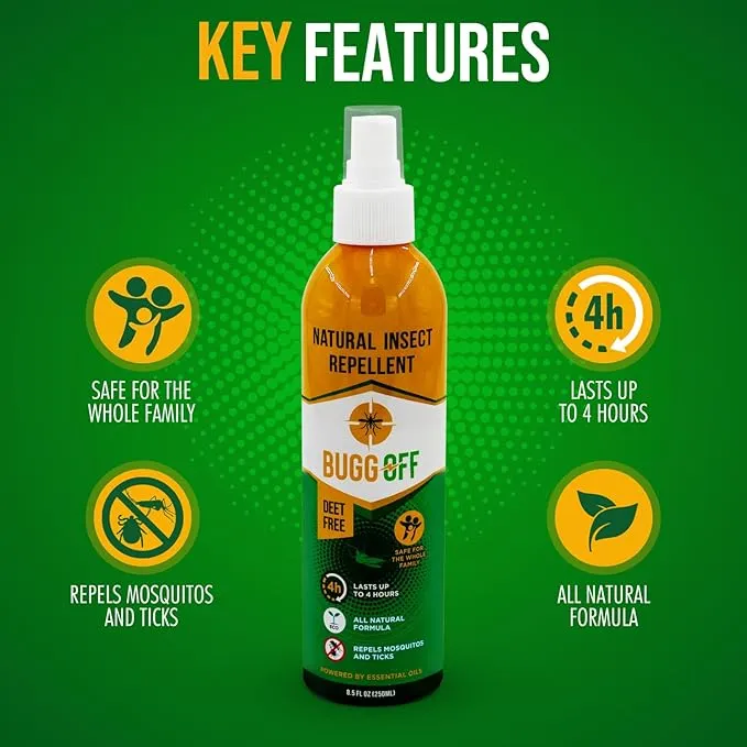 Natrual Mosquito, Gnats & Tick Spray Repellent, 8.5 FL OZ (250ml) Deet Free, Made with Essential Oils, Lasts up to 4 Hours Original (1, 8.5Oz)
