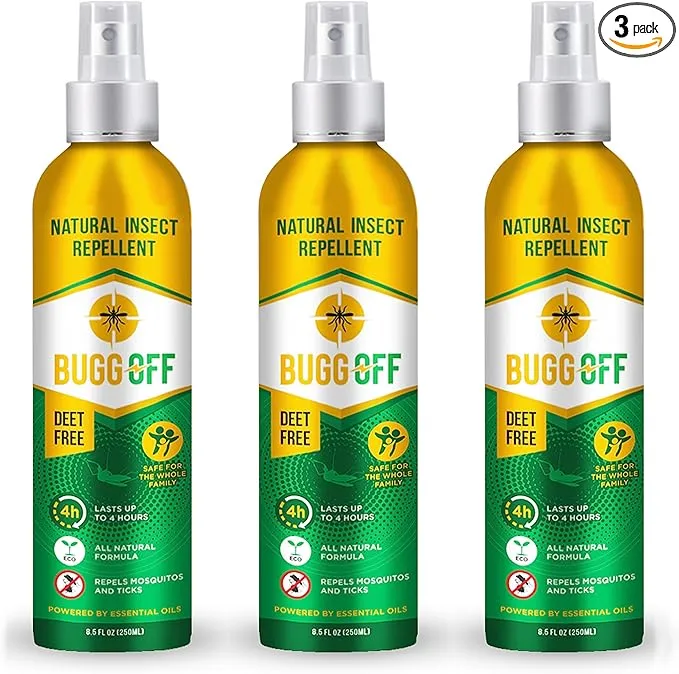 Natrual Mosquito, Gnats & Tick Spray Repellent, 8.5 FL OZ (250ml) Deet Free, Made with Essential Oils, Lasts up to 4 Hours Original (3 Pack)