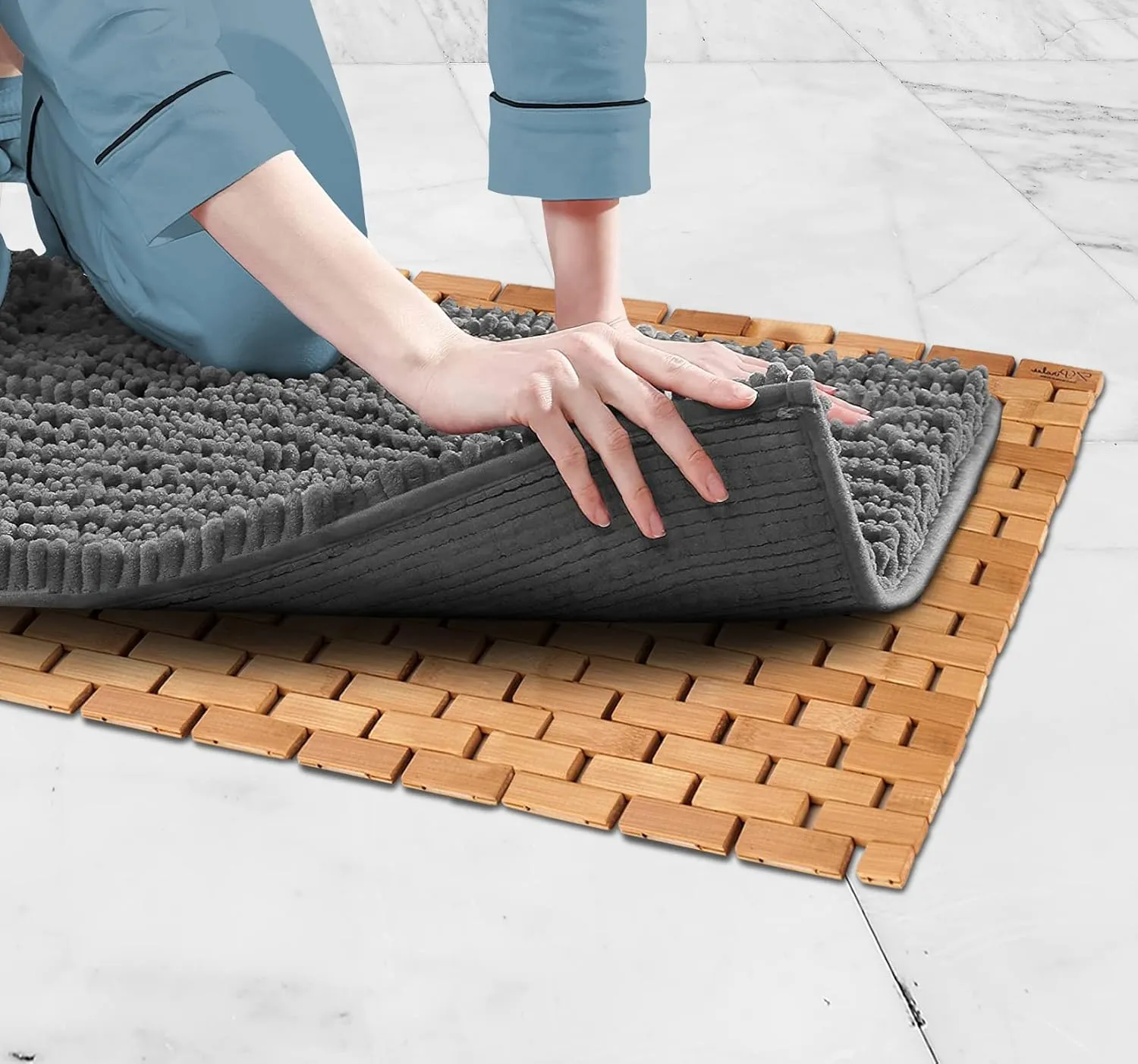 Natural Bamboo Wood Bath Mat, Wooden Door Mat