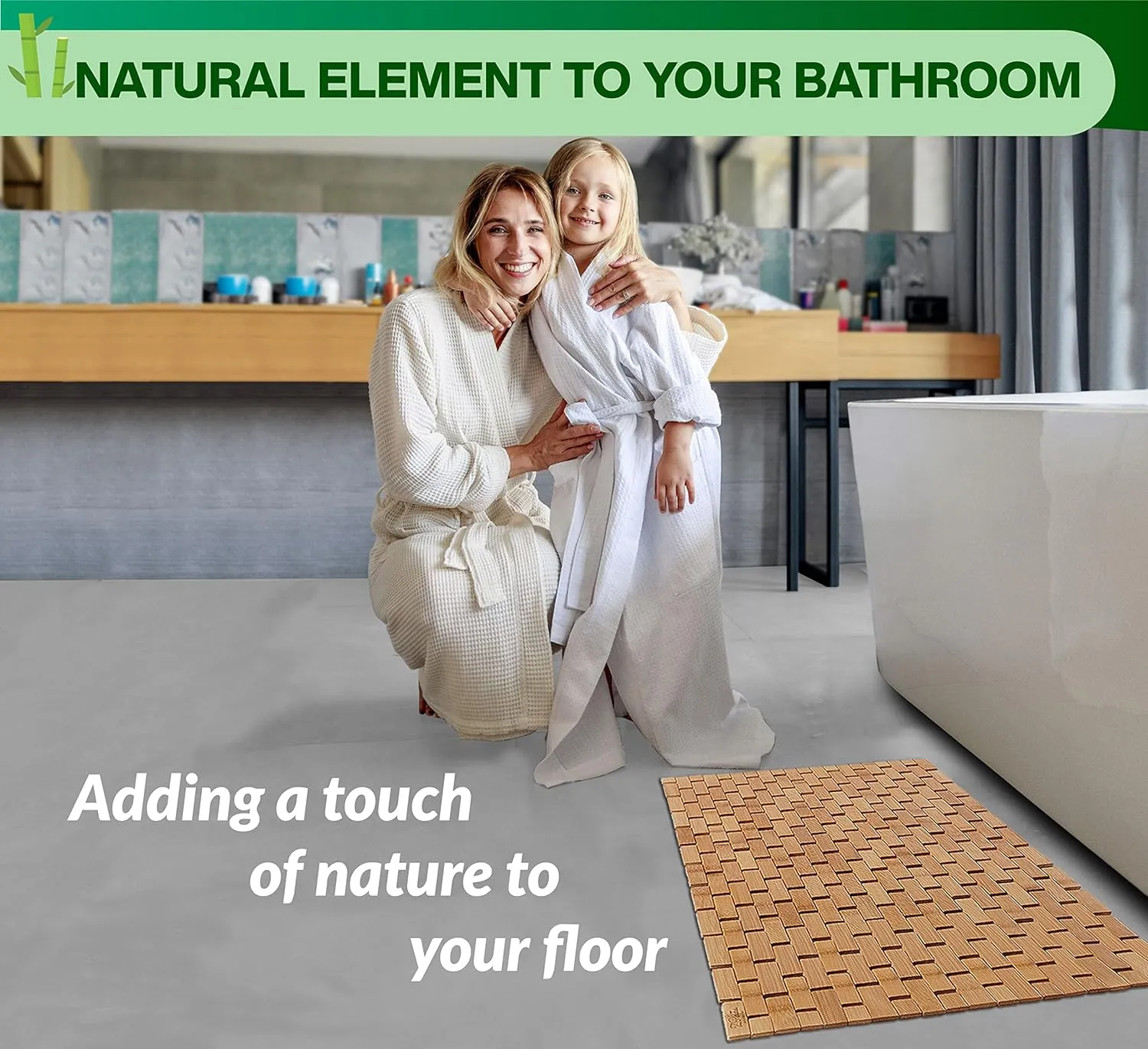 Natural Bamboo Wood Bath Mat, Wooden Door Mat