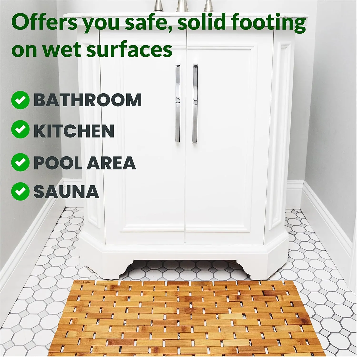 Natural Bamboo Wood Bath Mat, Wooden Door Mat