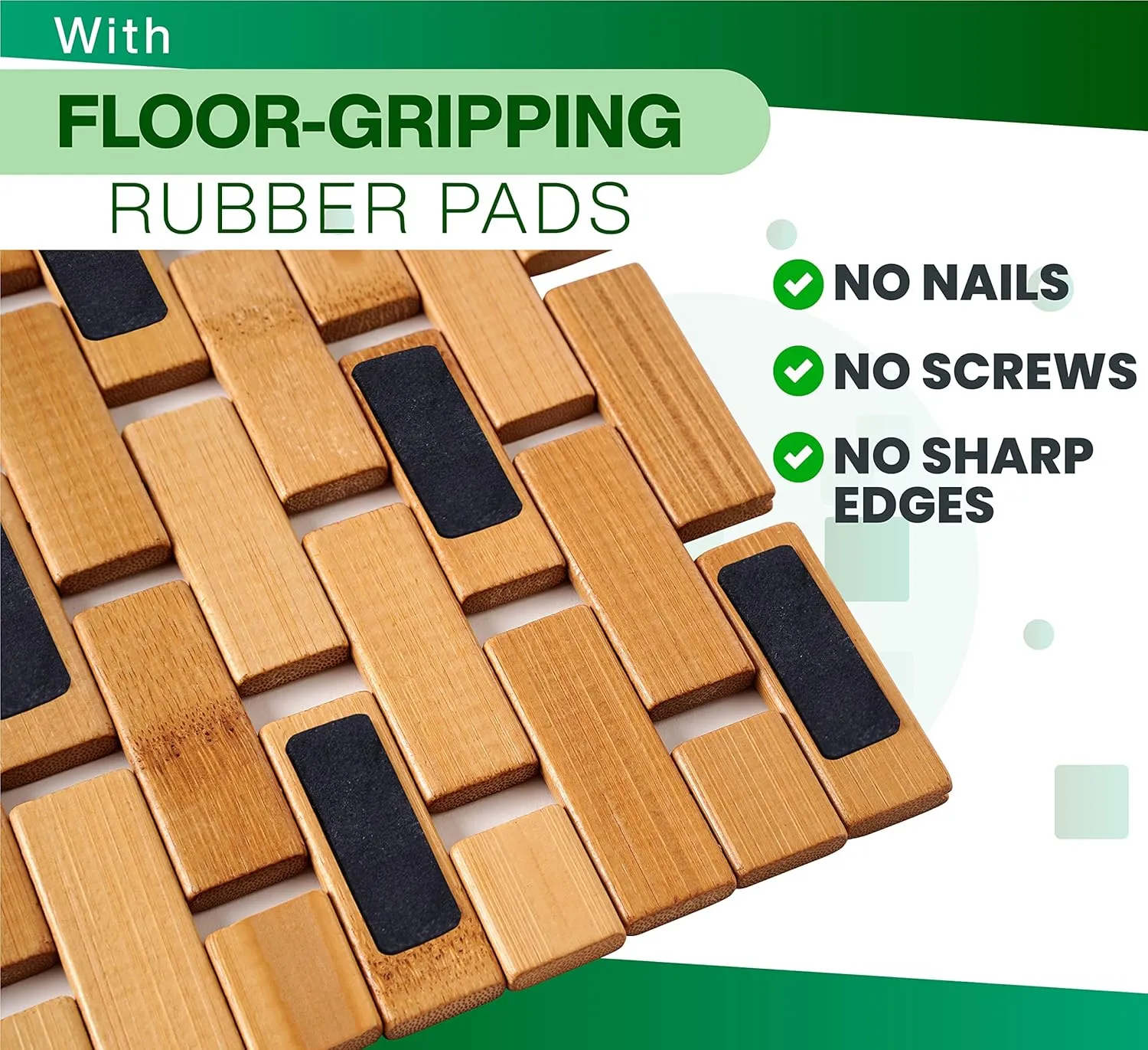 Natural Bamboo Wood Bath Mat, Wooden Door Mat