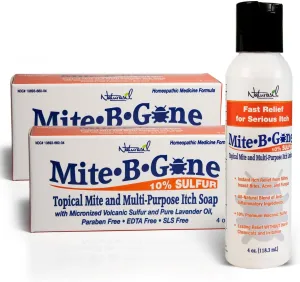 Natural, Calming Itch Relief Pack by Mite-B-Gone - 10% Sulfur Lotion (4oz)   2 Soaps | Treats Bites, Acne, Itching, Rosacea & Irritation | Safe for Kids & Adults | Fast & Effective for All Skin Types