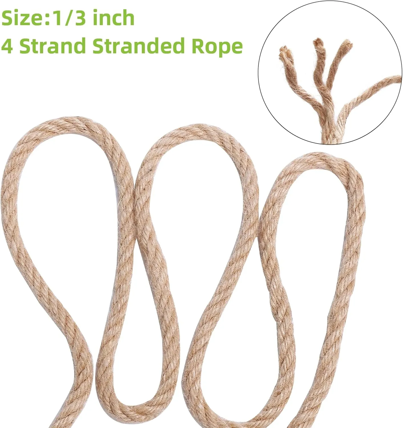 Natural Hemp Rope,1/3 Inch×200 Ft Jute Rope, Twisted Manila Rope, Twine String Indoor Outdoor DIY Thick Rope Home Decor Crafts for Bundling, Climbing, Hammock, Nautical, Tug of War