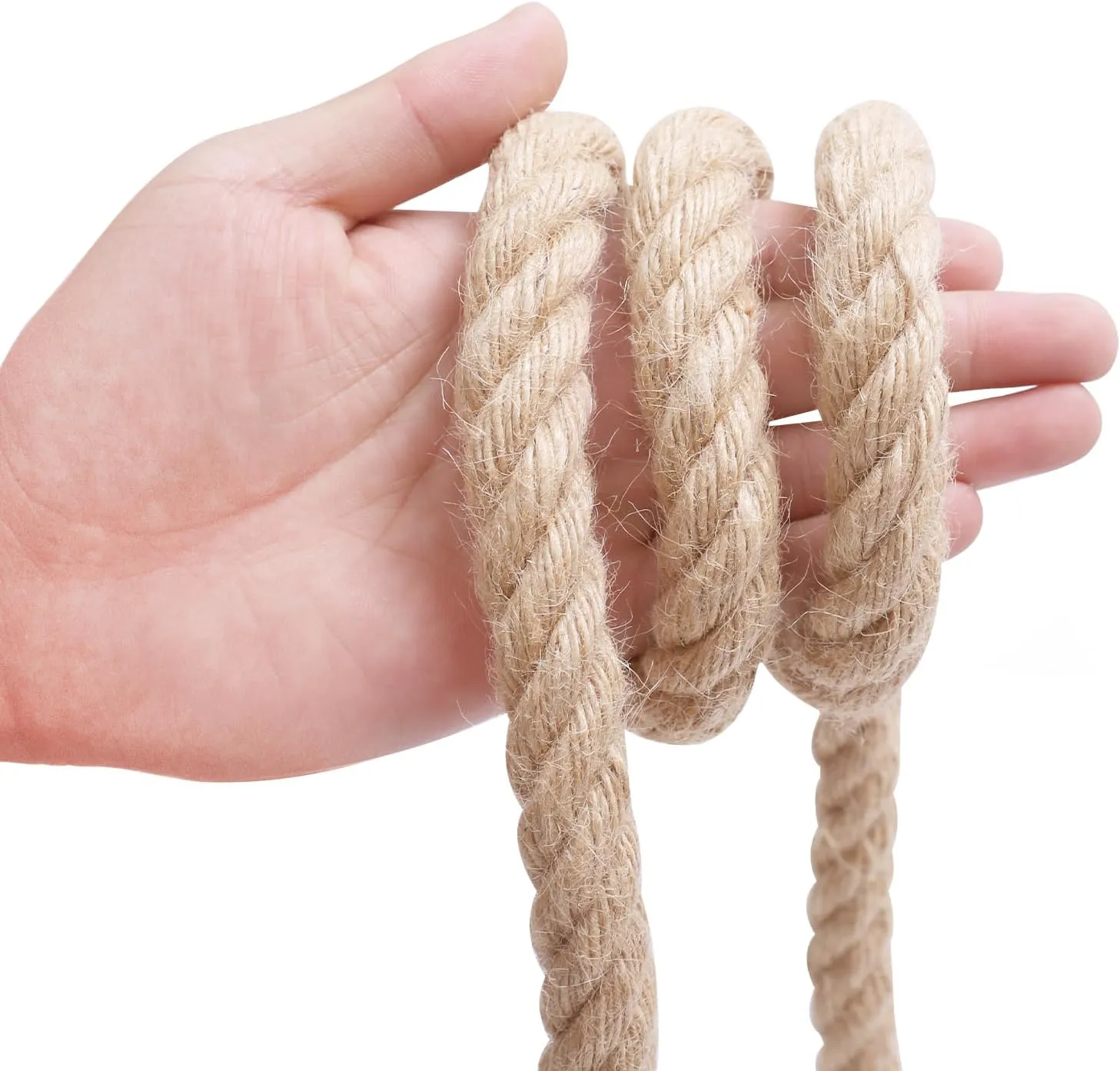 Natural Hemp Rope,3/4 Inch×50 Ft Jute Rope, Twisted Manila Rope, Twine String Indoor Outdoor DIY Thick Rope Home Decor Crafts for Bundling, Climbing, Hammock, Nautical, Tug of War