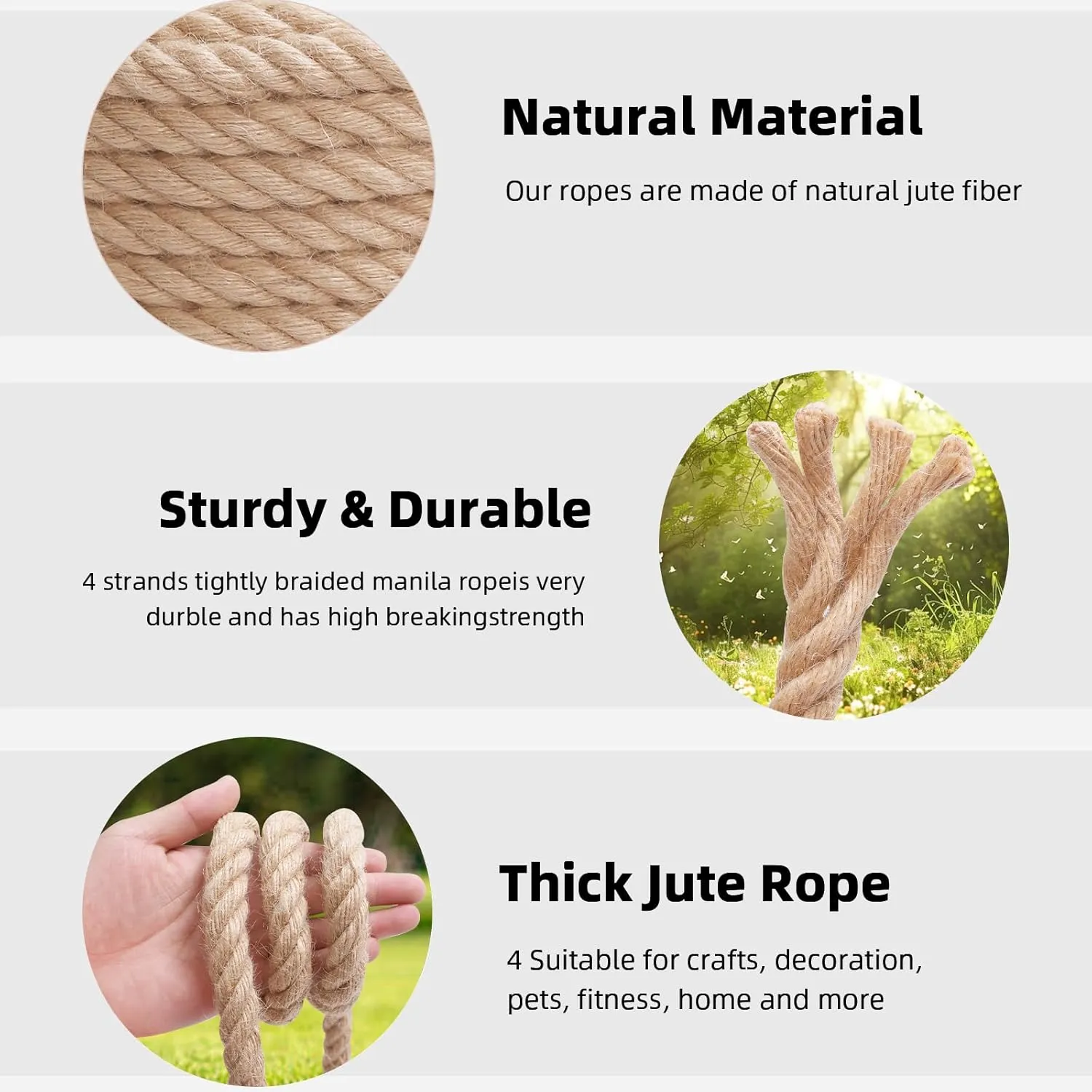 Natural Hemp Rope,3/4 Inch×50 Ft Jute Rope, Twisted Manila Rope, Twine String Indoor Outdoor DIY Thick Rope Home Decor Crafts for Bundling, Climbing, Hammock, Nautical, Tug of War