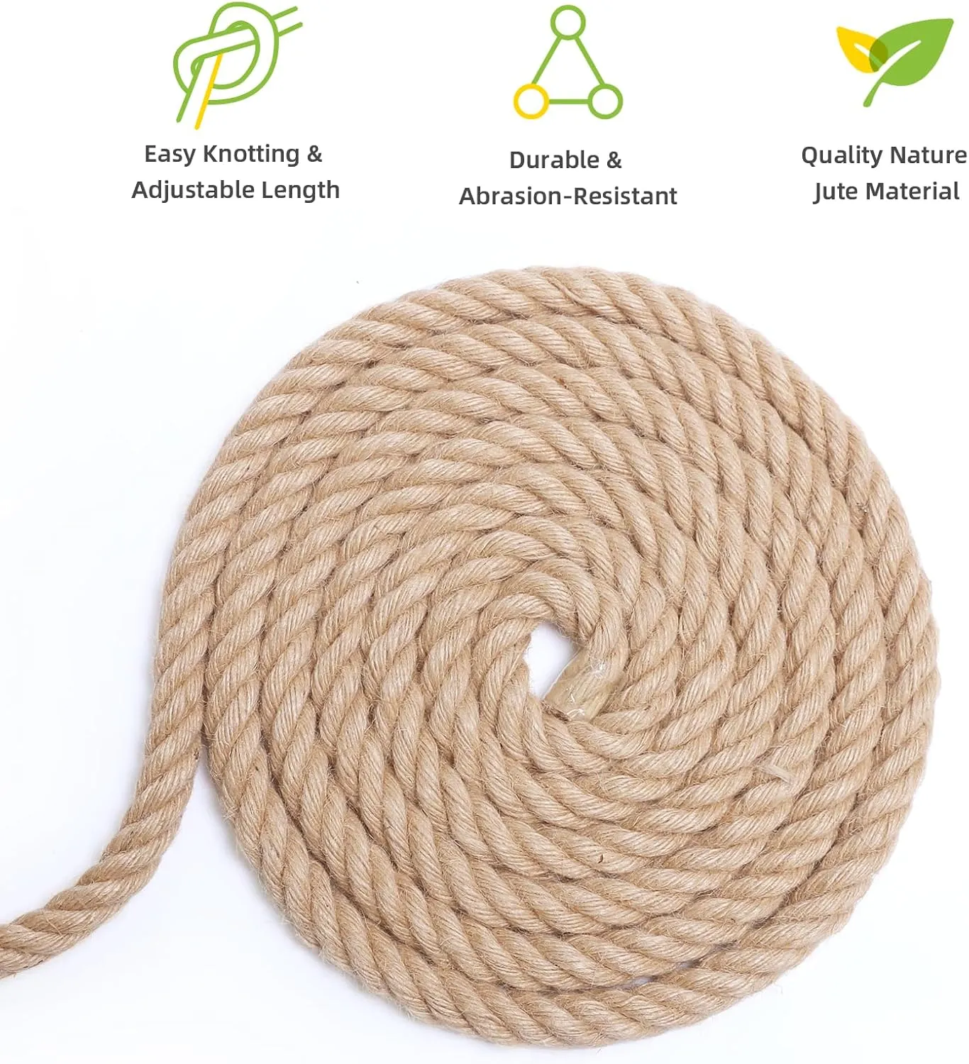 Natural Hemp Rope,3/4 Inch×50 Ft Jute Rope, Twisted Manila Rope, Twine String Indoor Outdoor DIY Thick Rope Home Decor Crafts for Bundling, Climbing, Hammock, Nautical, Tug of War