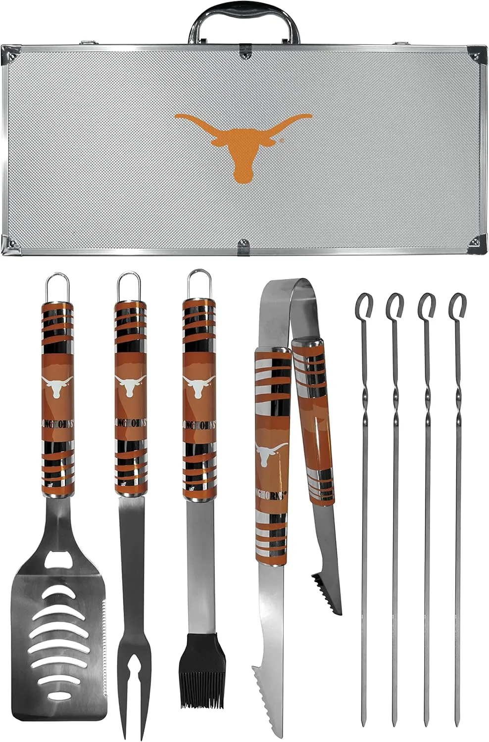 NCAA Siskiyou Sports Fan Shop Texas Longhorns Steel Tailgater BBQ Set w/Case 8 piece Gray