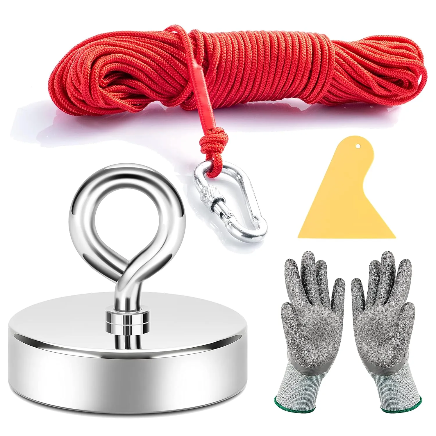 Neosmuk Fishing Magnet, 550 lb  Giant Rare Earth Magnet with Rope, Large and Big 2.5 inches Diameter Disc Magnetic Fishing Kit for Tools, Heavy Duty and Thick Retrieving Neodymium Magnet with Hole…
