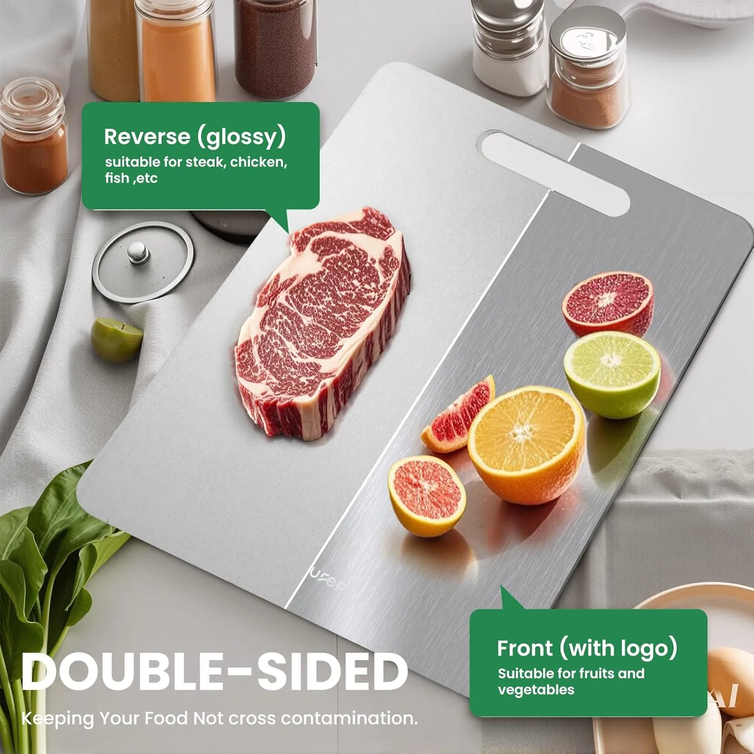 New Titanium Cutting Board, 100% Pure Titanium Cutting Boards For Kitchen, Non-Slip Chopping Board, Dishwasher Safe, Easy to Clean, Durable & Hygienic for Meat, Vegetables, Fruits (13 * 9)