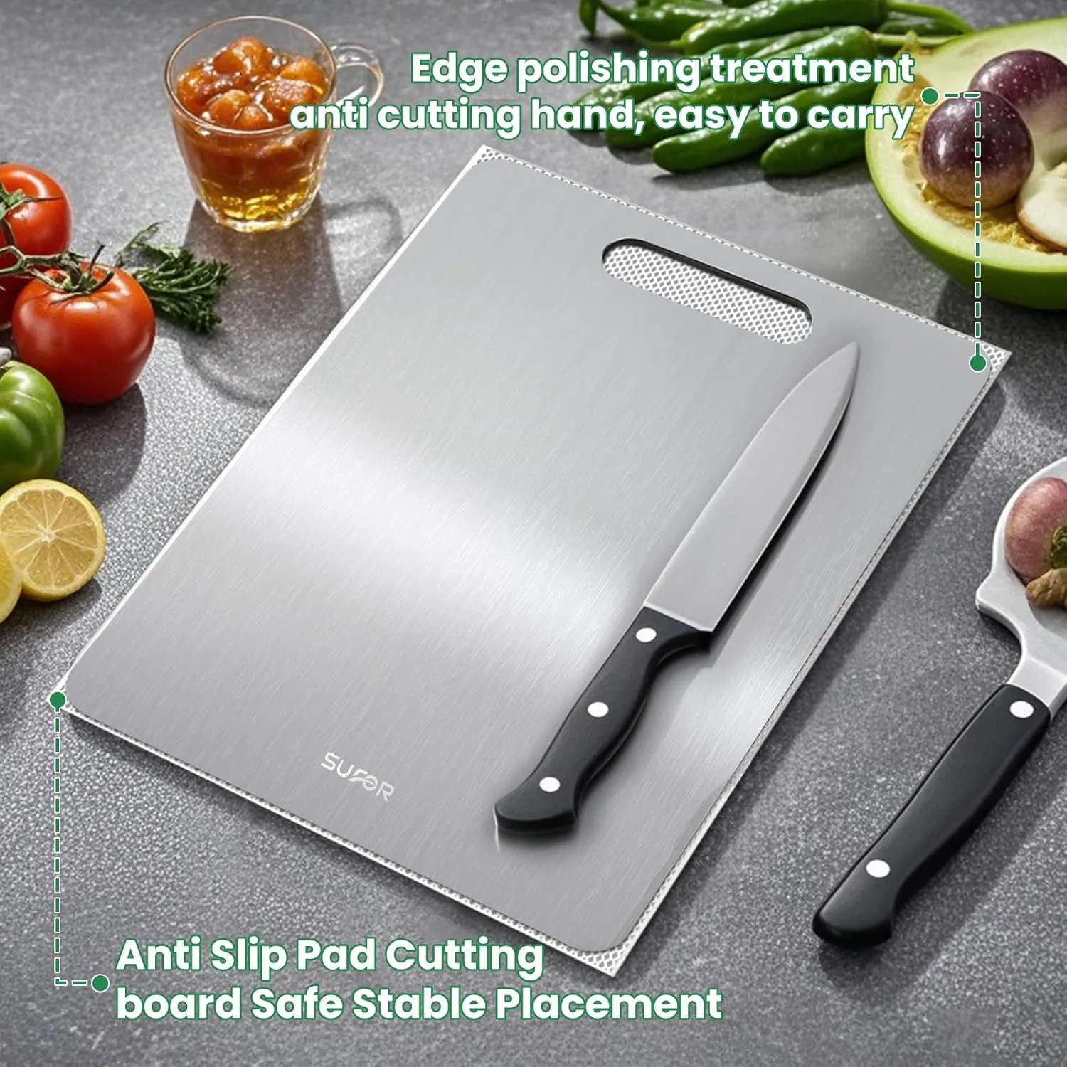 New Titanium Cutting Board, 100% Pure Titanium Cutting Boards For Kitchen, Non-Slip Chopping Board, Dishwasher Safe, Easy to Clean, Durable & Hygienic for Meat, Vegetables, Fruits (13 * 9)