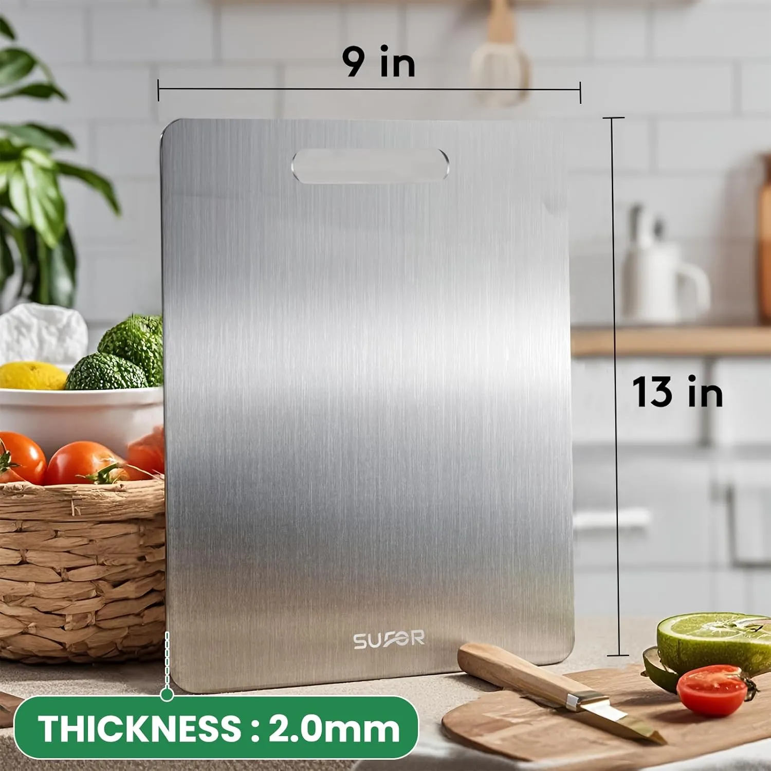 New Titanium Cutting Board, 100% Pure Titanium Cutting Boards For Kitchen, Non-Slip Chopping Board, Dishwasher Safe, Easy to Clean, Durable & Hygienic for Meat, Vegetables, Fruits (13 * 9)