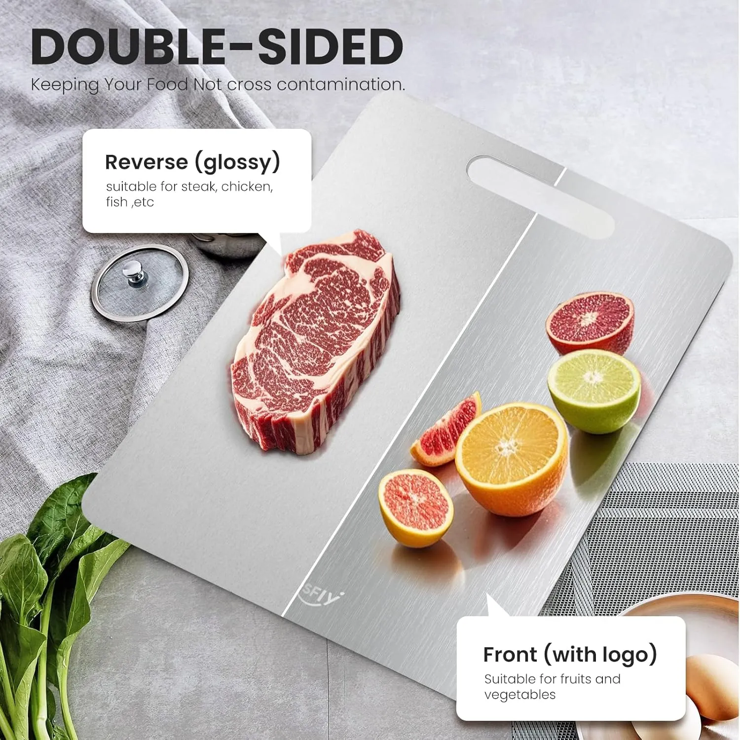 New Titanium Cutting Board - 100% Pure Titanium Cutting Boards For Kitchen,Easy to clean,Double-sided food-grade Cutting Board For Cutting Meats, Fruits And Vegetables(13 * 9)