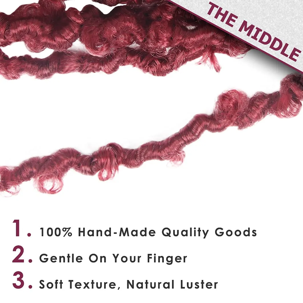 Niseyo 10 Inch Soft Butterfly Locs Crochet Hair 6 Packs Handmade Pre Looped Burgundy Distressed Faux Locs Crochet Butterfly Braids (BUG)