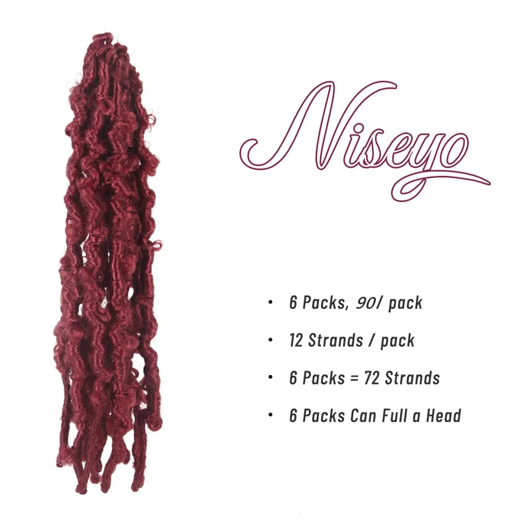 Niseyo 10 Inch Soft Butterfly Locs Crochet Hair 6 Packs Handmade Pre Looped Burgundy Distressed Faux Locs Crochet Butterfly Braids (BUG)