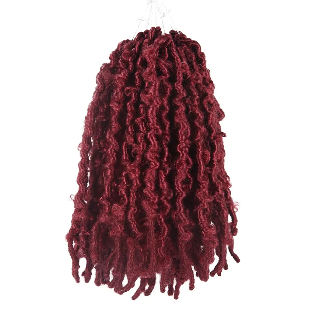 Niseyo 10 Inch Soft Butterfly Locs Crochet Hair 6 Packs Handmade Pre Looped Burgundy Distressed Faux Locs Crochet Butterfly Braids (BUG)