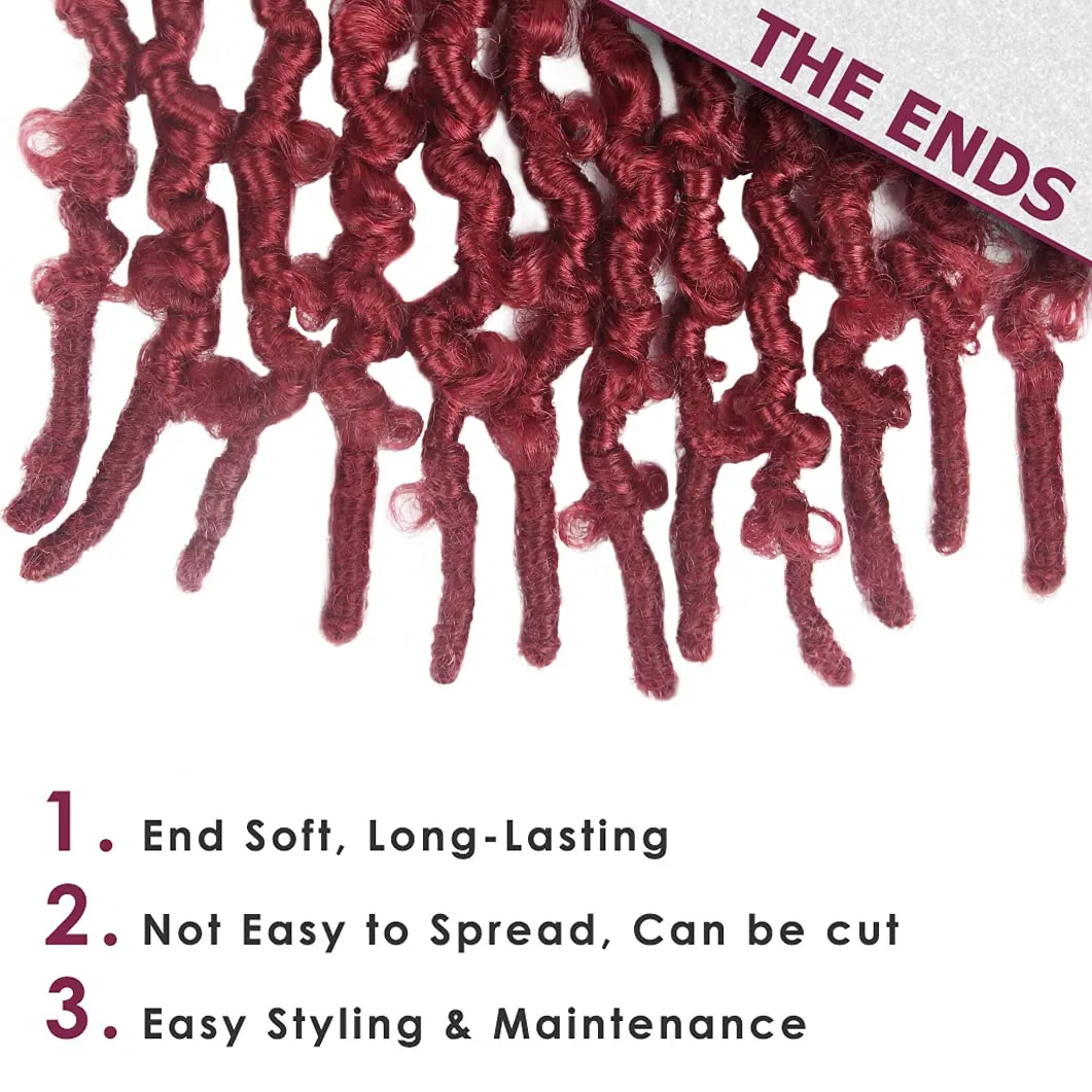Niseyo 10 Inch Soft Butterfly Locs Crochet Hair 6 Packs Handmade Pre Looped Burgundy Distressed Faux Locs Crochet Butterfly Braids (BUG)