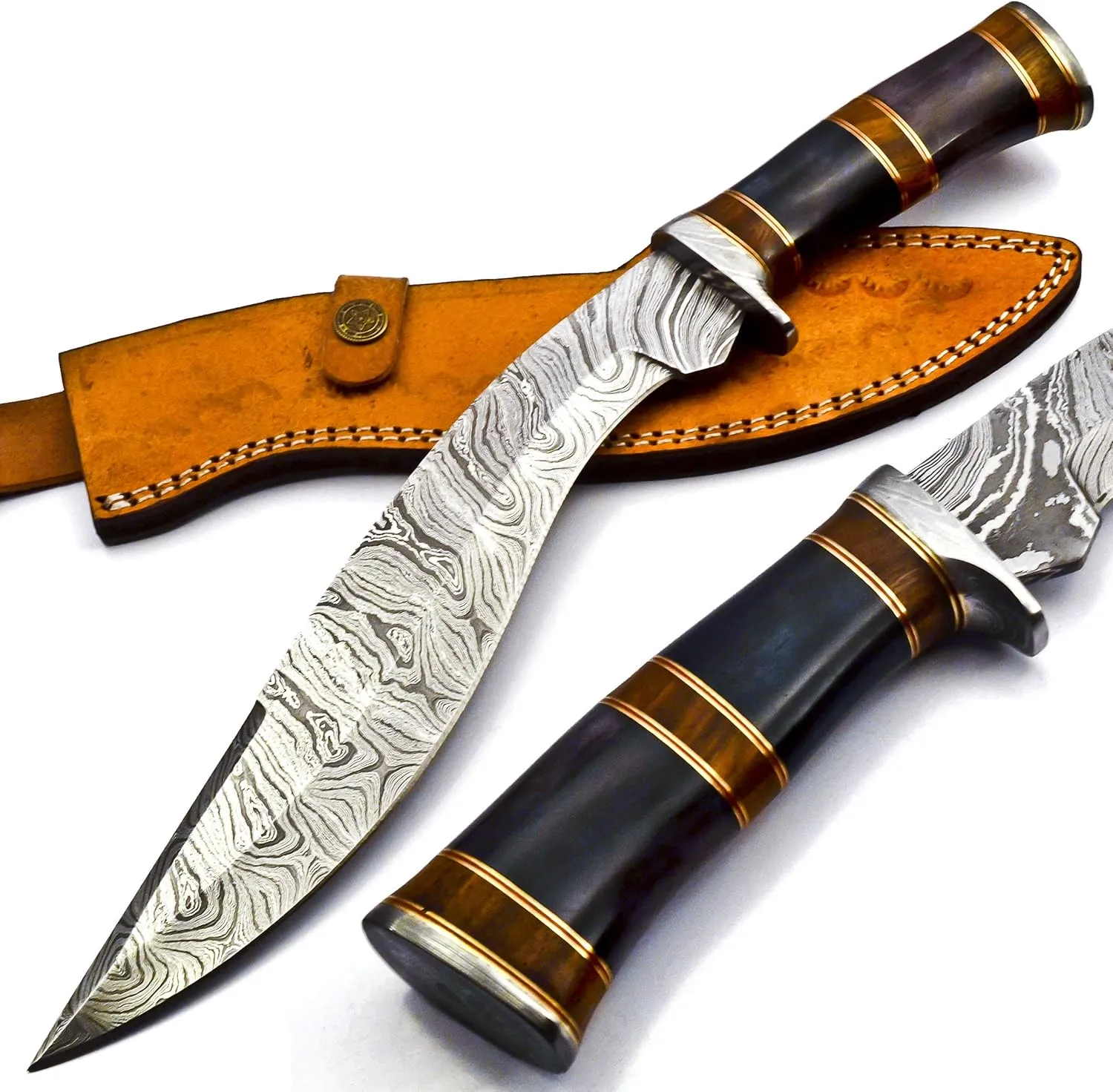 Nooraki - 15-inch | Handmade Damascus Steel Heavy Duty Kukri Knife Sharp Blade, With Leather Sheath | Ideal for Hunting, Bushcraft, Survival, Chopping, Camping, Outdoor Gift for Men Women - KK155