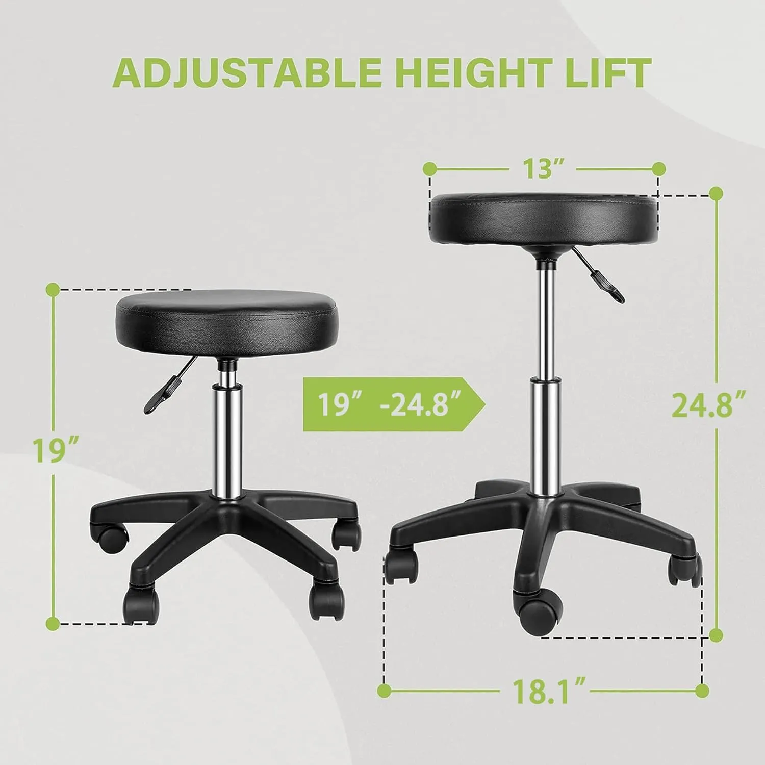 Nova Microdermabrasion Rolling Stools with Wheels PU Leather Adjustable Height Swivel Stools Chair for Salon Bar Tattoo Home Office Massage Medical Spa 350lb Weight Capacity