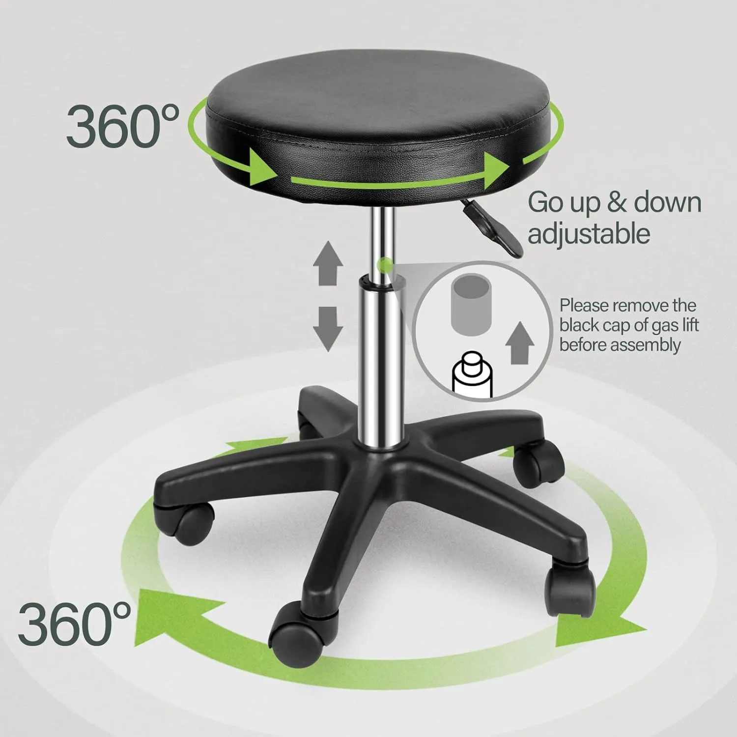 Nova Microdermabrasion Rolling Stools with Wheels PU Leather Adjustable Height Swivel Stools Chair for Salon Bar Tattoo Home Office Massage Medical Spa 350lb Weight Capacity