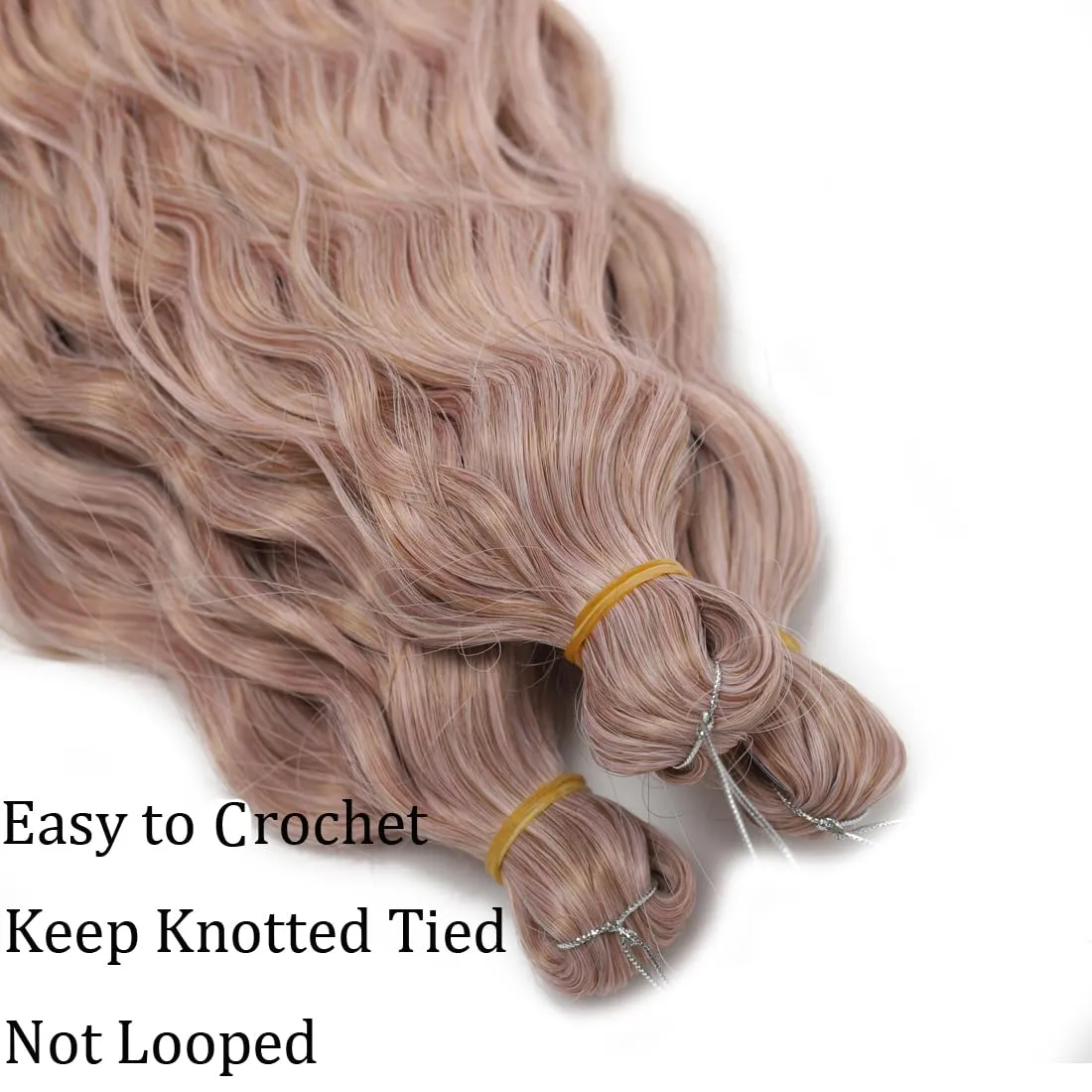 Ocean Wave Crochet Hair 30 Inch 3 Packs Deep Wave Braiding Hair Deep Curly Twist Crochet Hair For Black Women Synthetic Wavy Braiding Hair Extensions(AC-30Inch,Blond/Pink/Beige)