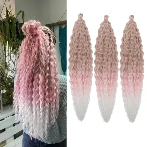 Ocean Wave Crochet Hair 30 Inch 3 Packs Deep Wave Braiding Hair Deep Curly Twist Crochet Hair For Black Women Synthetic Wavy Braiding Hair Extensions(AC-30Inch,Blond/Pink/Beige)