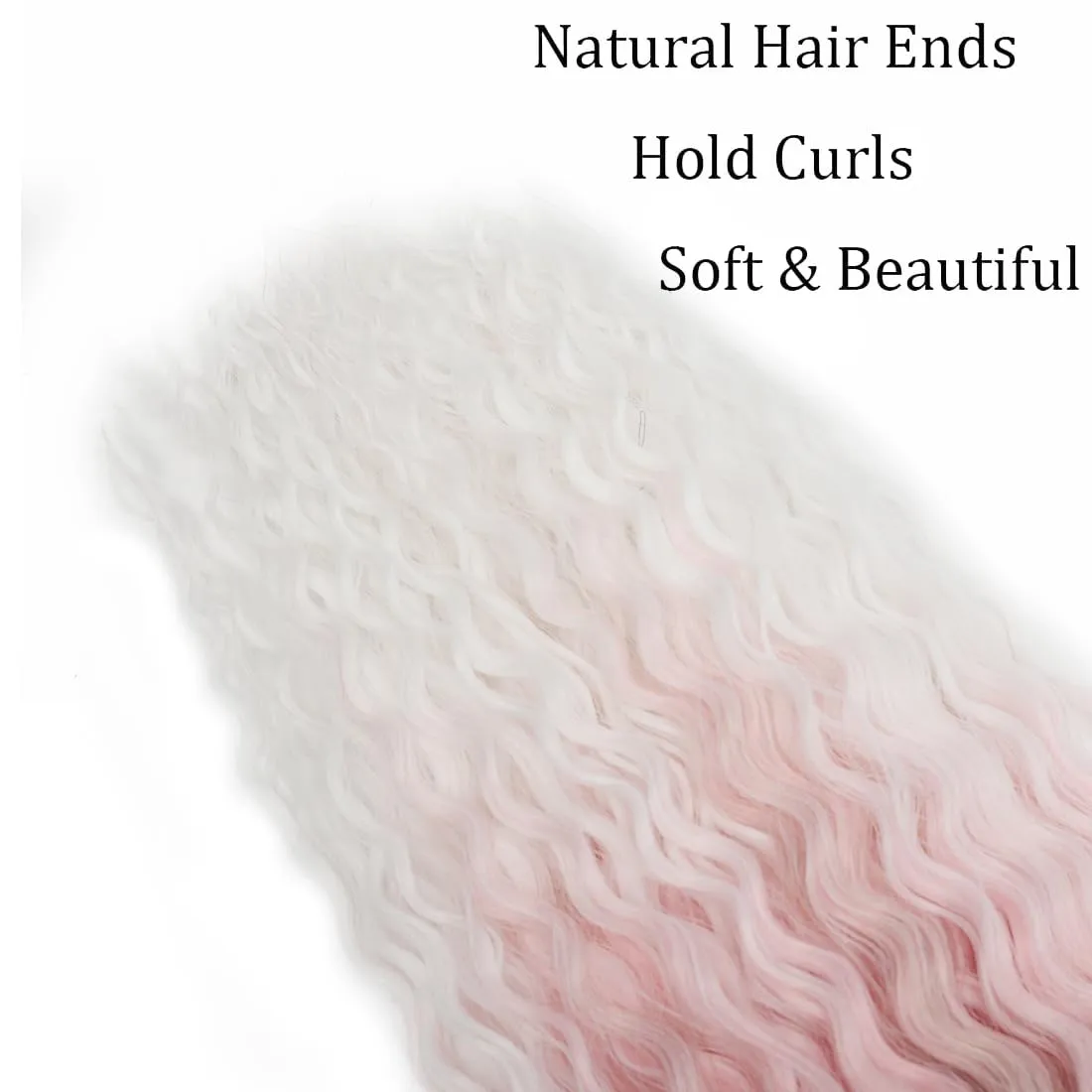 Ocean Wave Crochet Hair 30 Inch 3 Packs Deep Wave Braiding Hair Deep Curly Twist Crochet Hair For Black Women Synthetic Wavy Braiding Hair Extensions(AC-30Inch,Blond/Pink/Beige)