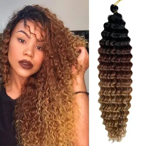 Ocean Wave Crochet Hair Ombre Brown Curly 18 Inch Deep Wave for Bohemian Knotless Braids Water Wave Hair for Women (18 Inch, 1B/30/27#)